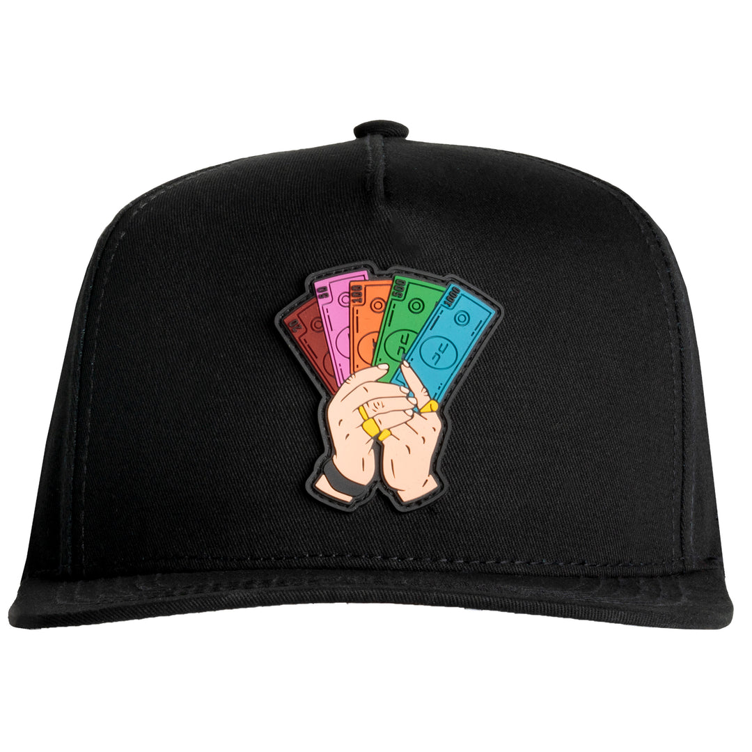 Money Hand Embroidered Snapback Cap Black