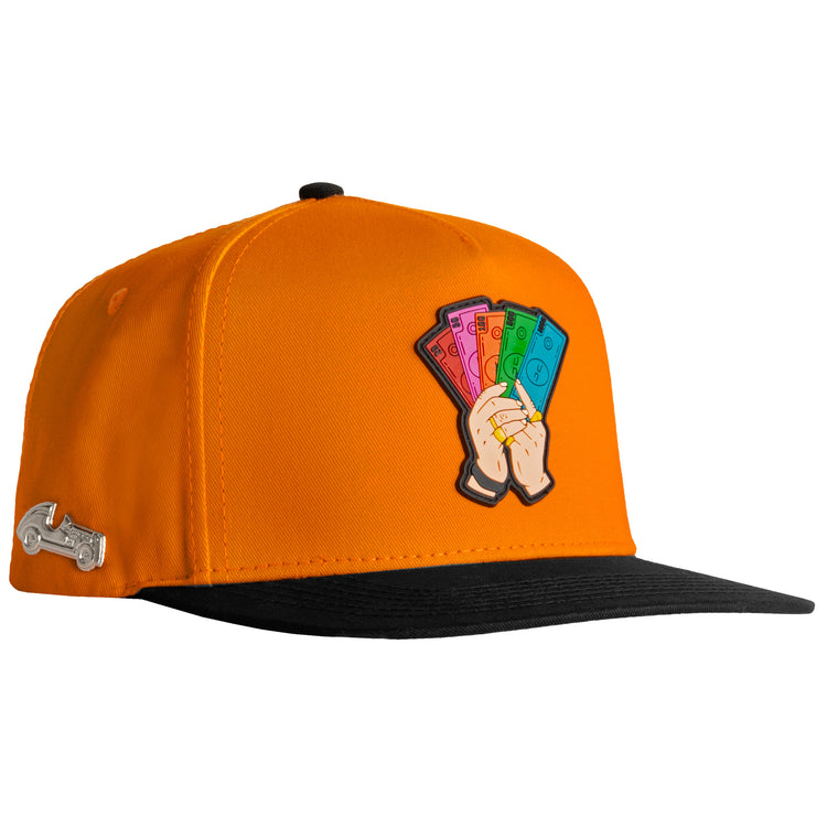 Money Hand Embroidered Snapback Cap Orange