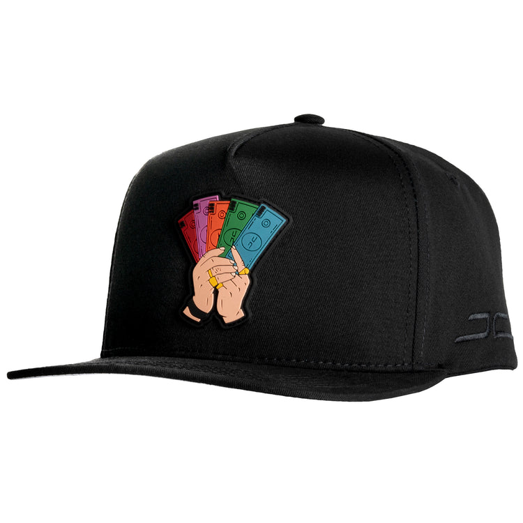 Money Hand Embroidered Snapback Cap Black