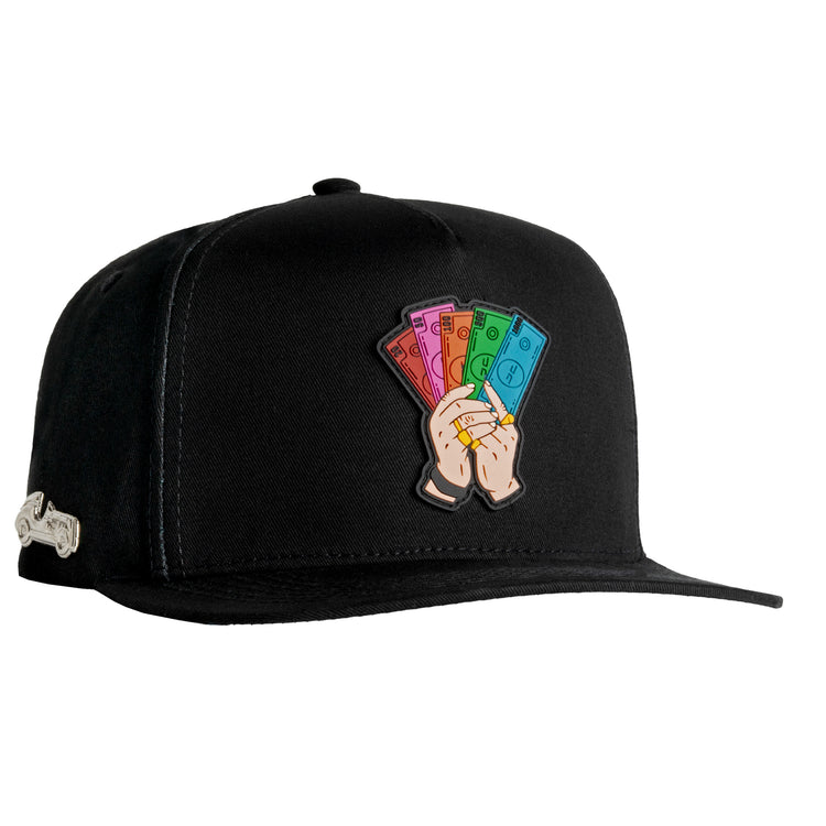 Money Hand Embroidered Snapback Cap Black
