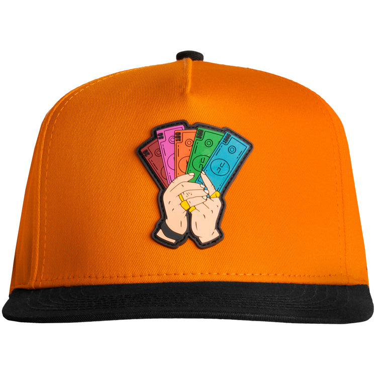 Money Hand Embroidered Snapback Cap Orange