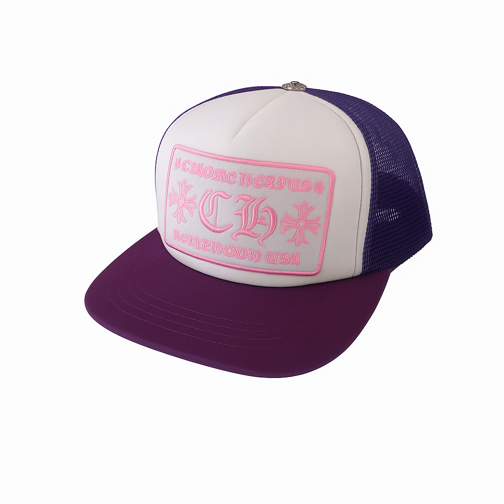 Embroidered Patch Trucker Cap Purple