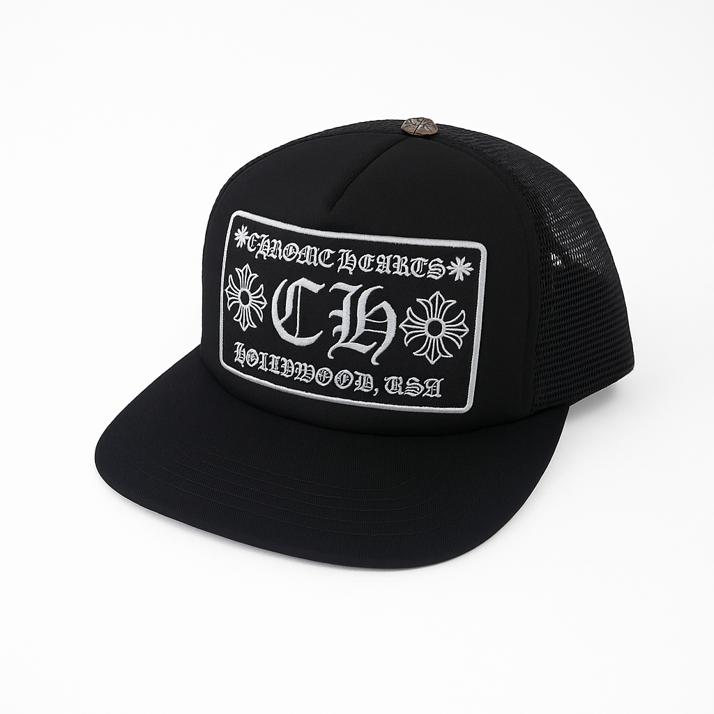 Embroidered Patch Trucker Cap Black