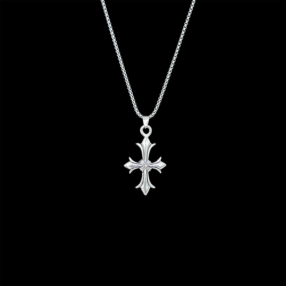 Silver Chrome Heart Cross Pendant Necklace