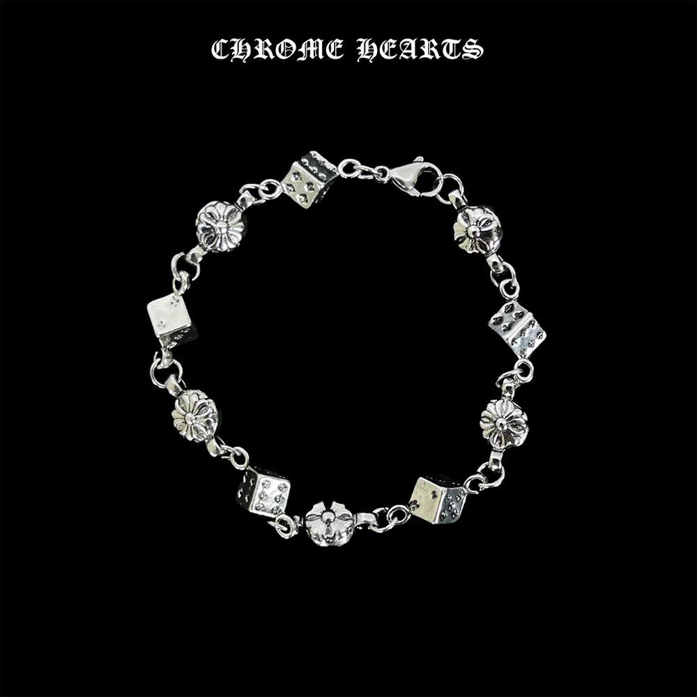 Silver Chrome Heart Dice Flower Bracelet