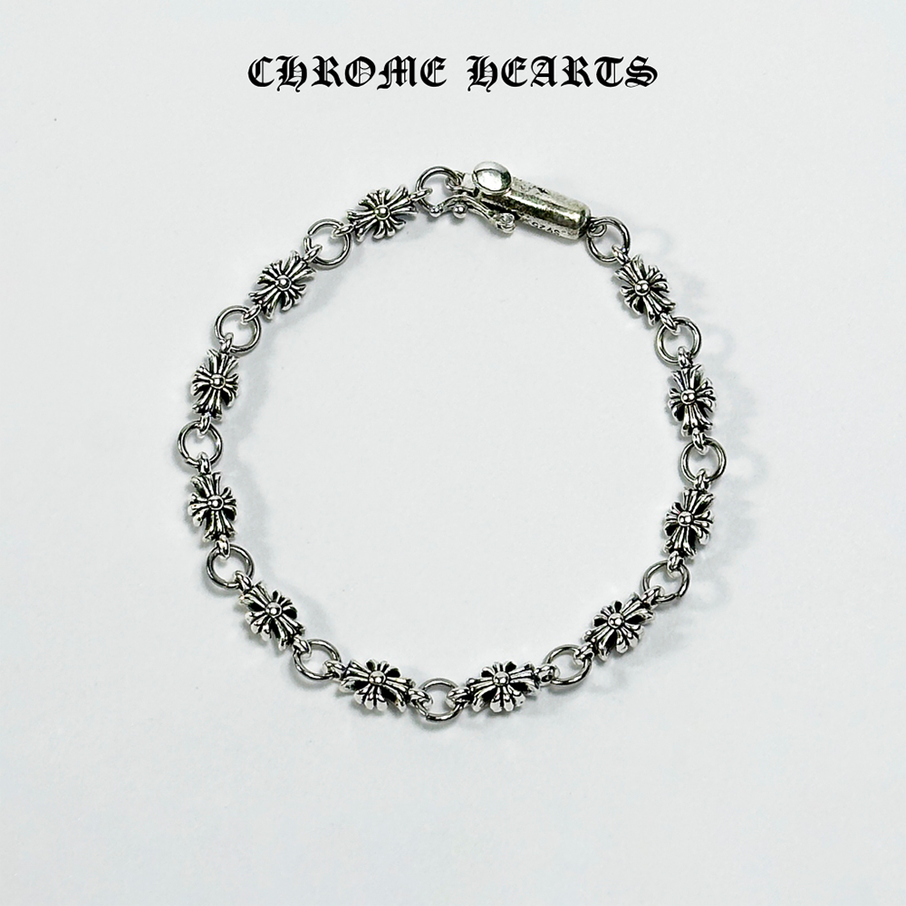 Silver Chrome Heart Daisy Link Bracelet