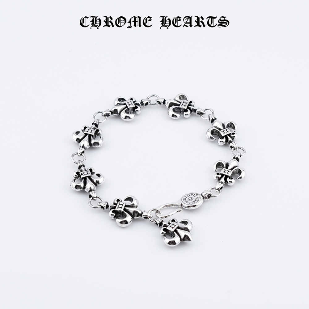Silver Chrome Heart Fleur de Lis Bracelet