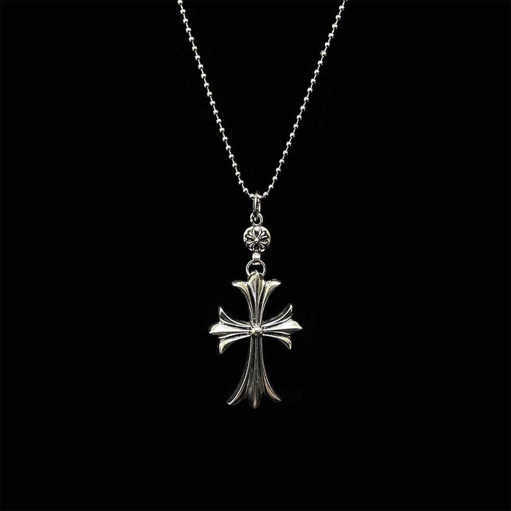 Silver Chrome Heart Gothic Cross Necklace