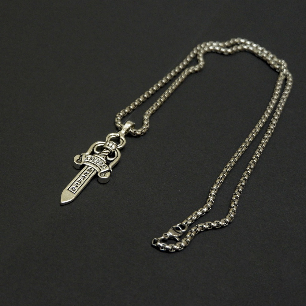 Silver Chrome Heart Dagger Pendant Necklace