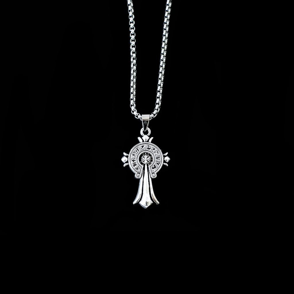 Silver Chrome Heart Gothic Cross Pendant Necklace