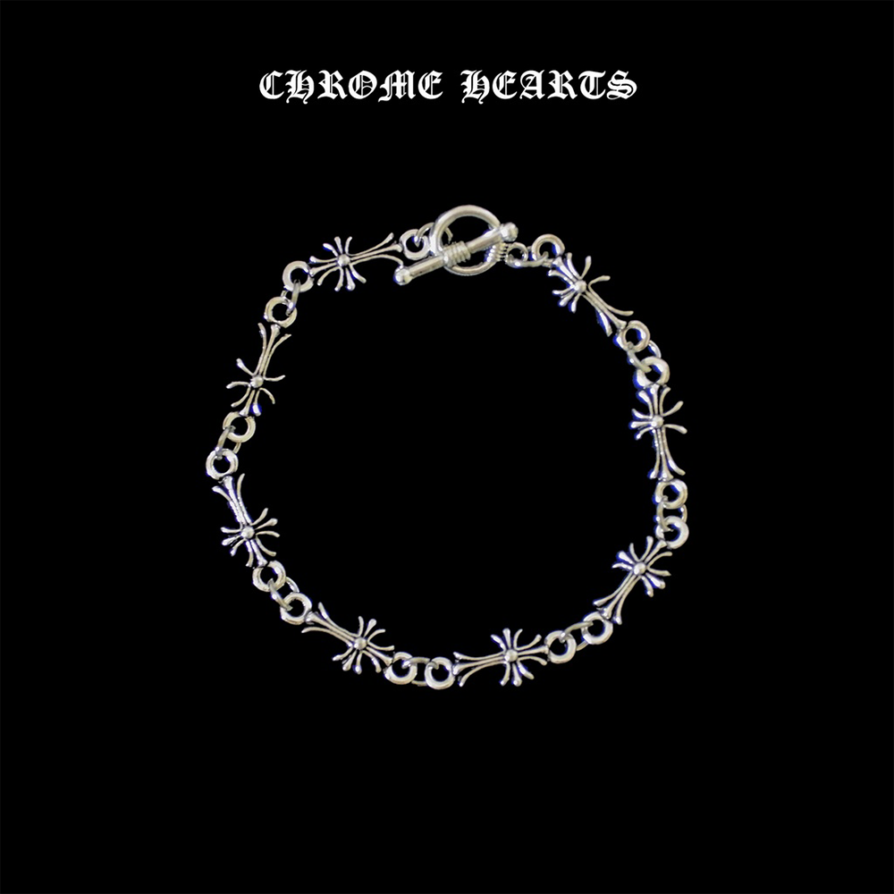 Silver Chrome Heart Small Cross Bracelet