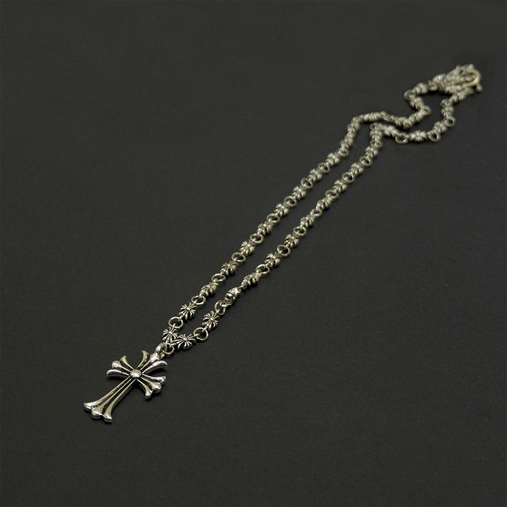 Silver Chrome Heart Cross Chain Necklace