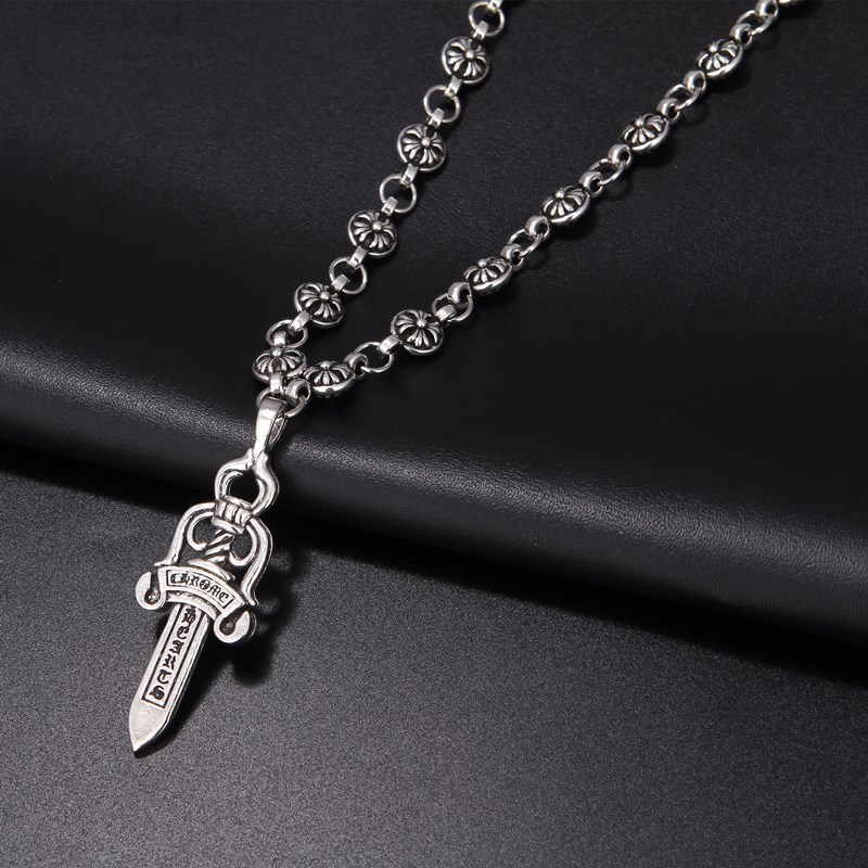 Titanium Silver Plated Gothic Dagger Pendant Necklace
