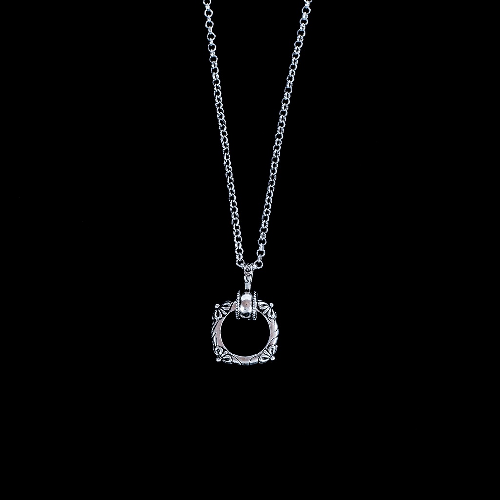 Titanium Silver Plated Gothic Circle Pendant Necklace