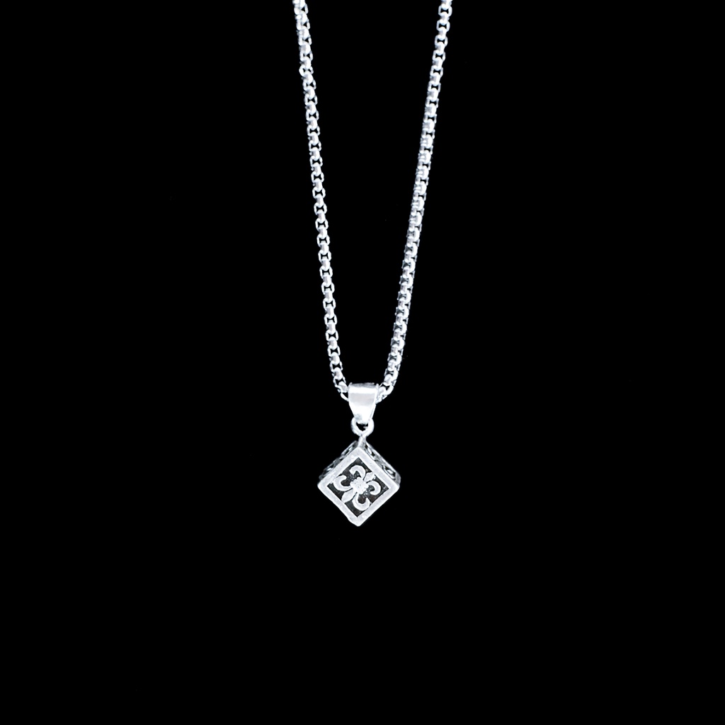 Titanium Silver Plated Fleur Cube Pendant Necklace