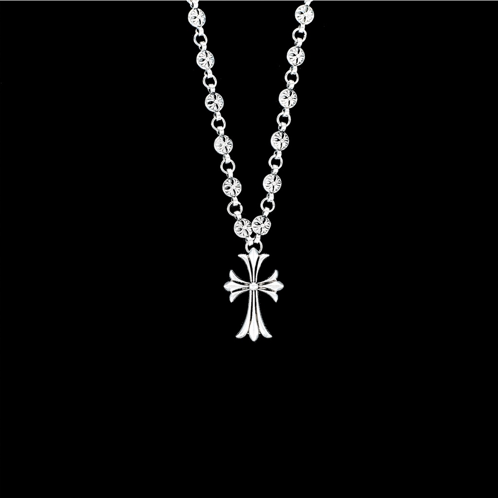 Titanium Silver Plated Gothic Bead Chain Cross Necklace