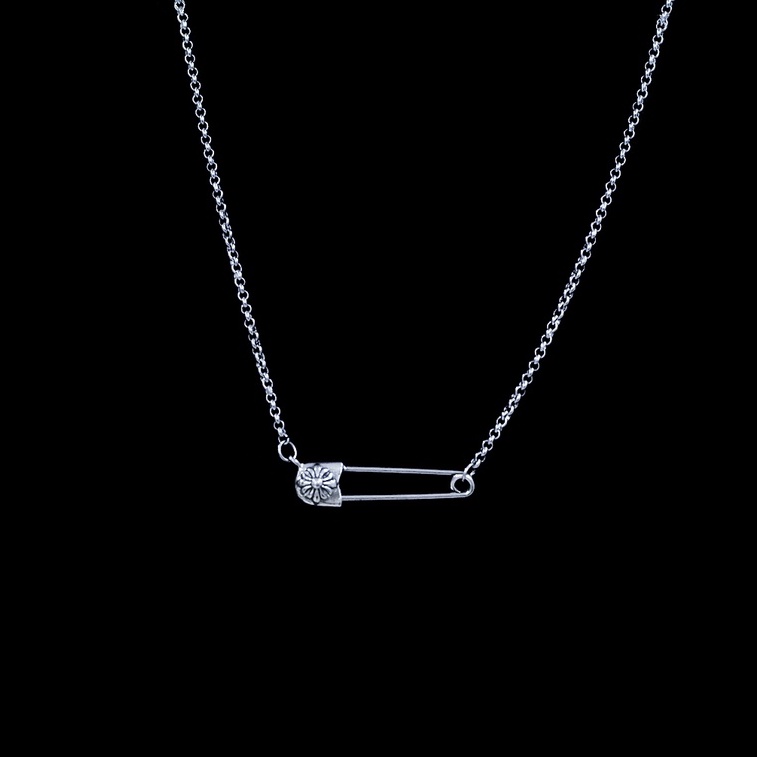 Titanium Silver Plated Safety Pin Pendant Necklace