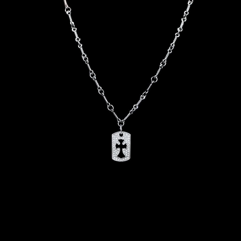 Silver Chrome Heart Cross Dog Tag Necklace