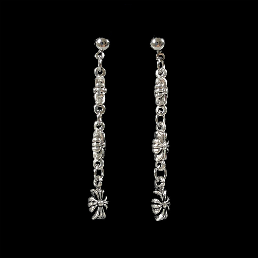 Titanium Silver Plated Gothic Cross Drop Earrings