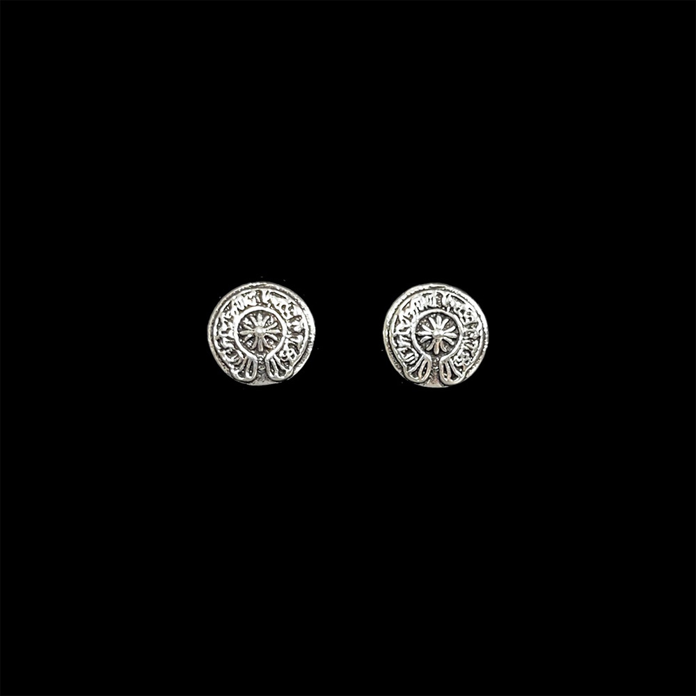 Titanium Silver Plated Gothic Round Stud Earrings