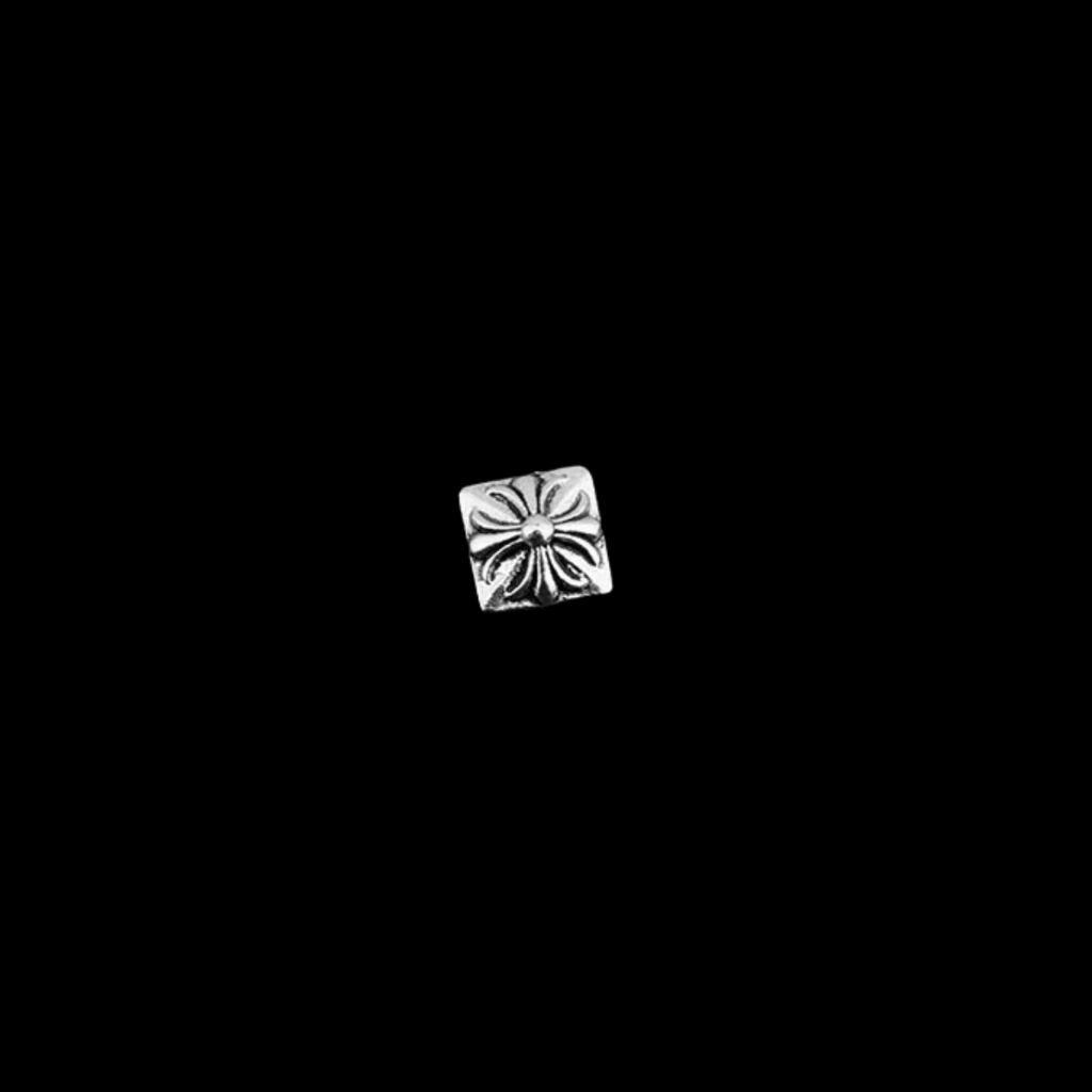 Titanium Silver Square Floral Stud Earring