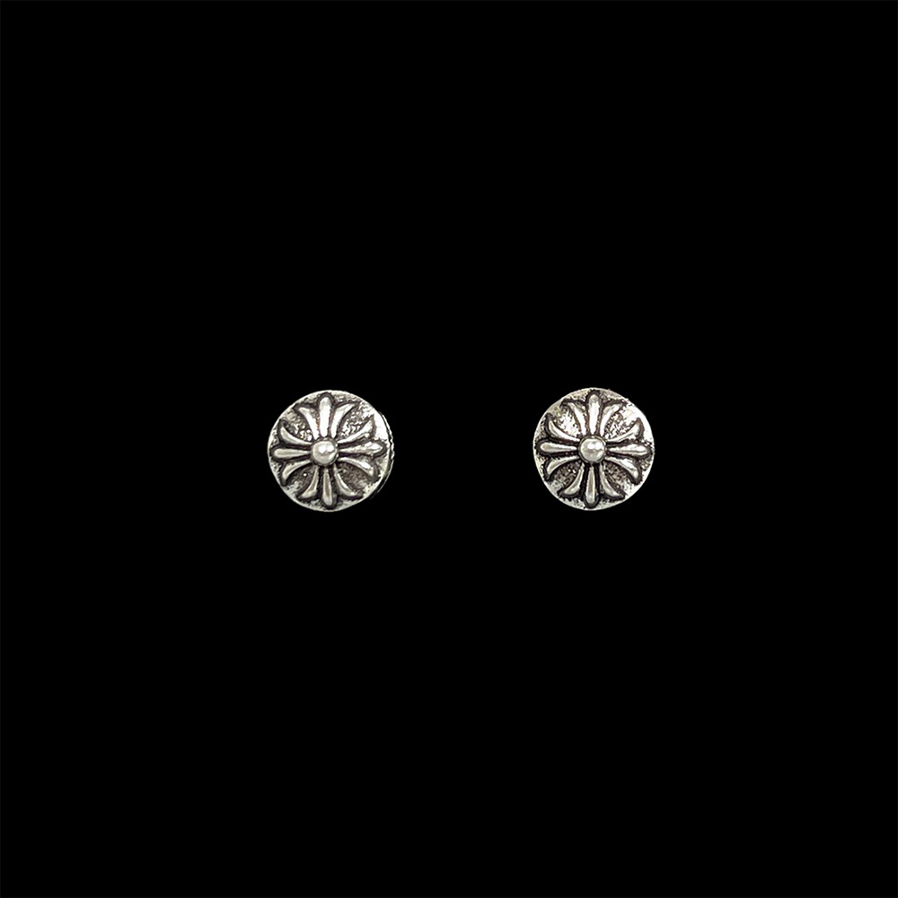 Titanium Silver Plated Round Flower Stud Earrings