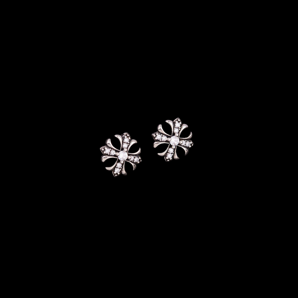 Titanium Silver Plated Zircon Cross Flower Stud Earrings