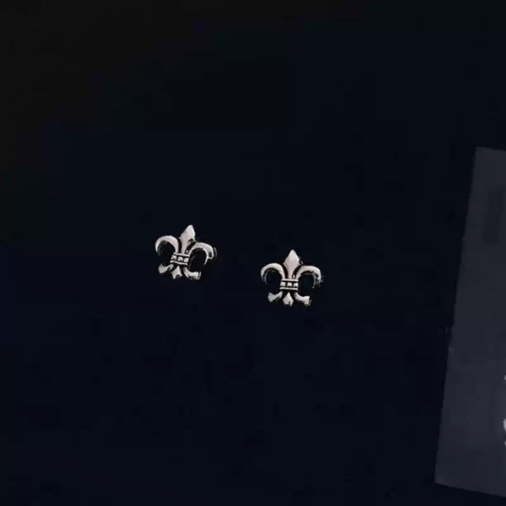 Chrome Hearts Style Silver Fleur-de-Lis Stud Earrings