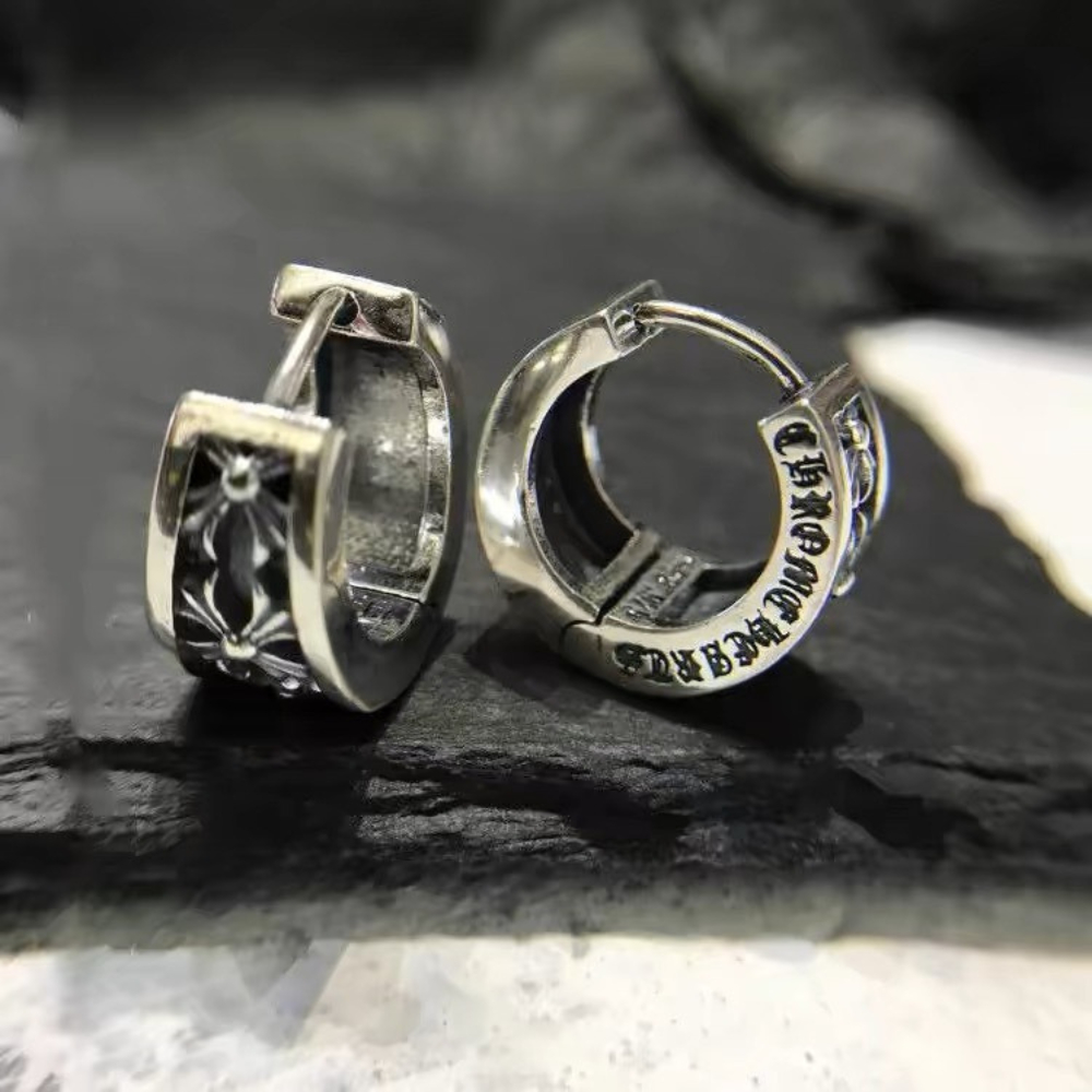 Chrome Hearts Style Gothic Cross Huggie Hoop Earrings