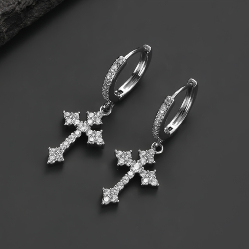Crystal Cross Hoop Dangle Earrings