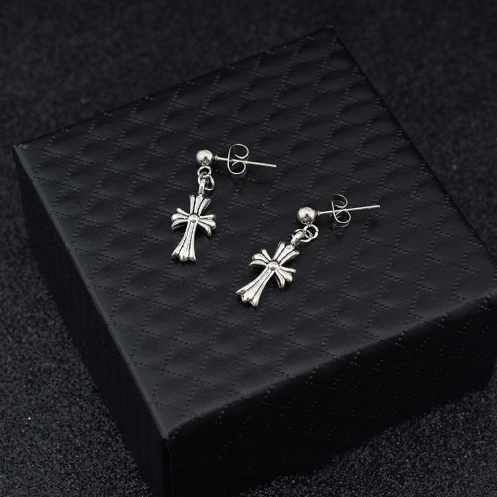 Silver Cross Dangle Earrings