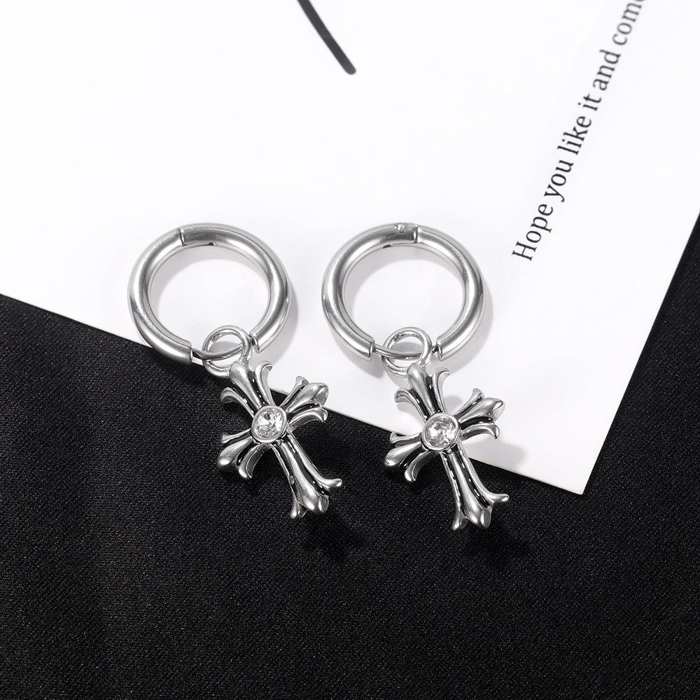 Silver Gothic Cross Hoop Earrings
