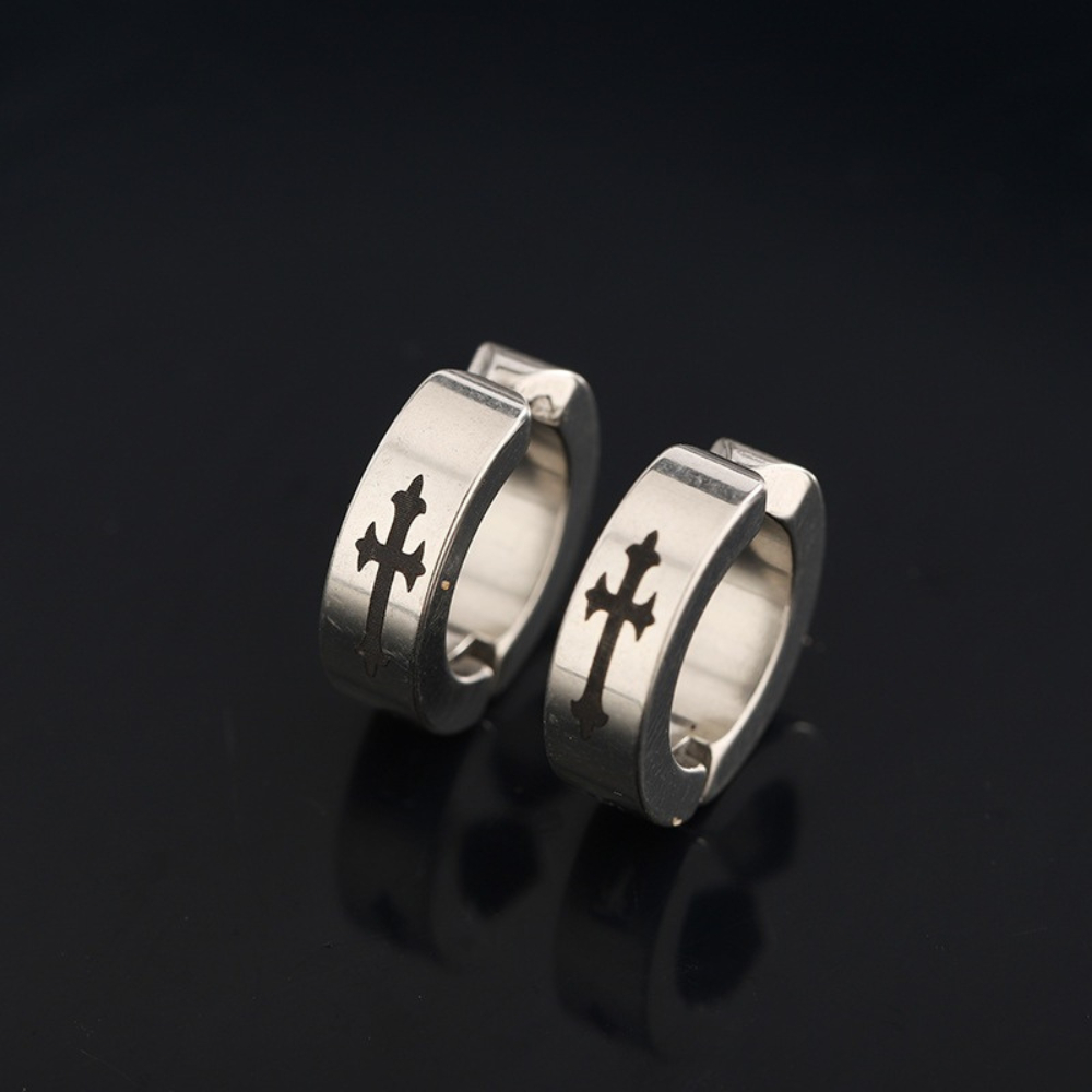 Stainless Steel Cross Hoop Earrings
