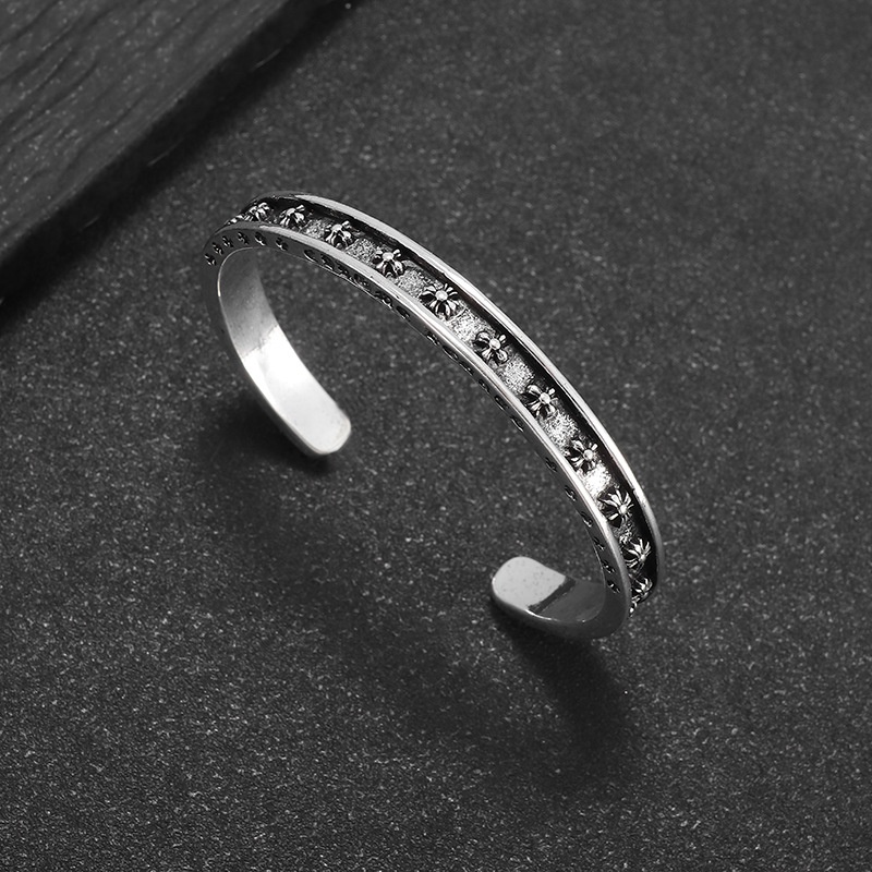 Chrome Hearts Sterling Silver Cross Motif Cuff Bracelet