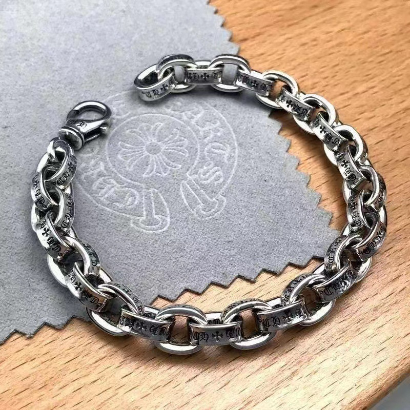 Chrome Hearts Sterling Silver Engraved Oval Link Bracelet