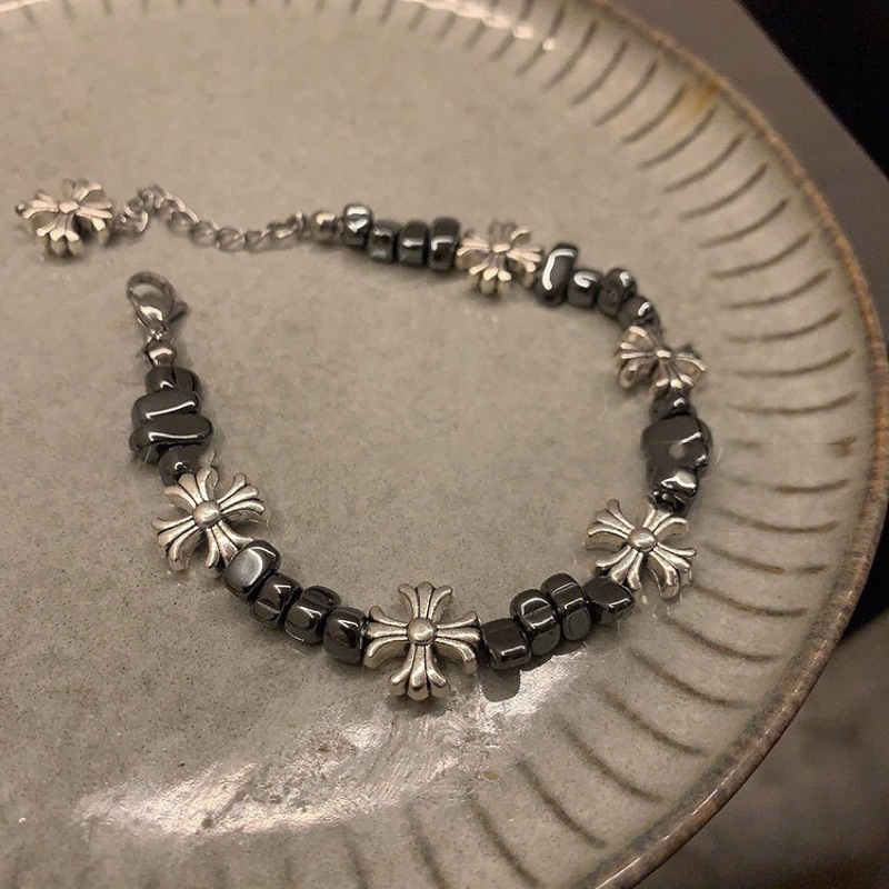 Chrome Hearts Sterling Silver Cross Bead Bracelet