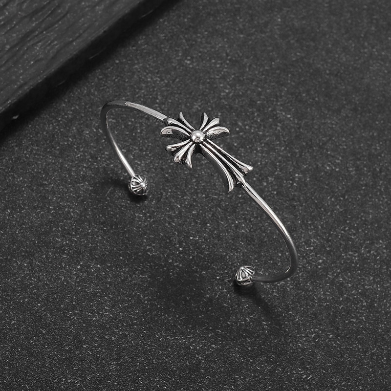 Chrome Hearts Sterling Silver Gothic Cross Cuff Bracelet