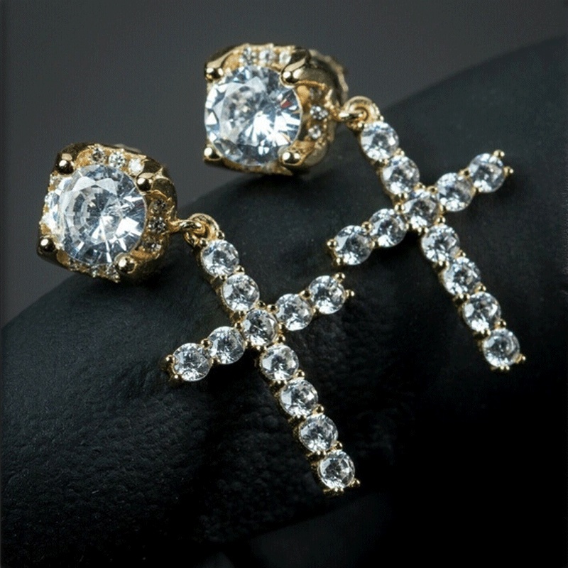 Gold Plated Crystal Cross Drop Earrings