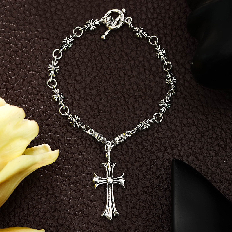 Chrome Hearts Sterling Silver Cross Link Bracelet with Large Cross Pendant