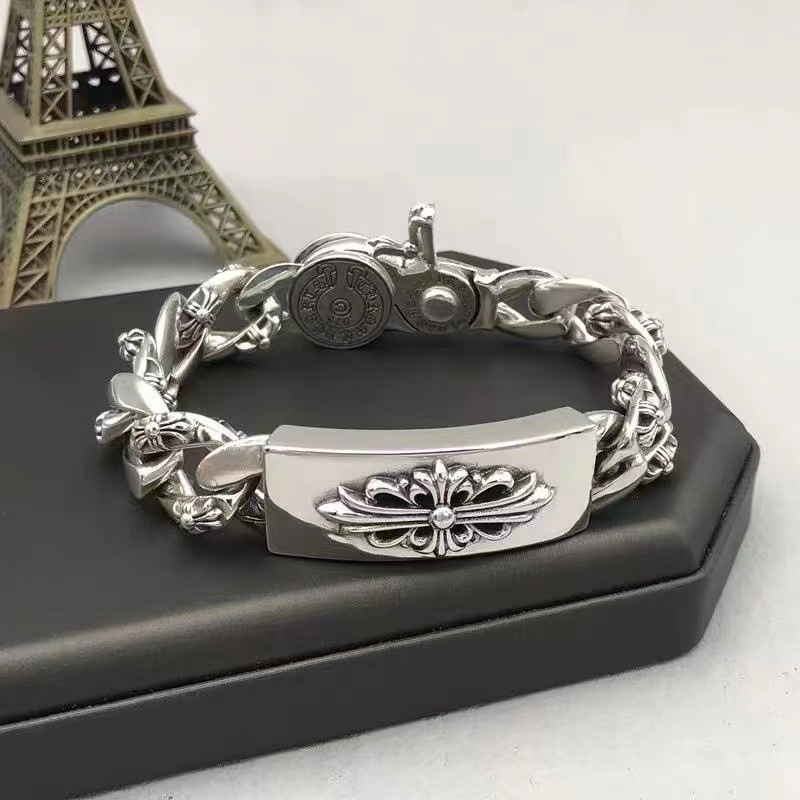 Chrome Hearts Sterling Silver Gothic Cross ID Bracelet