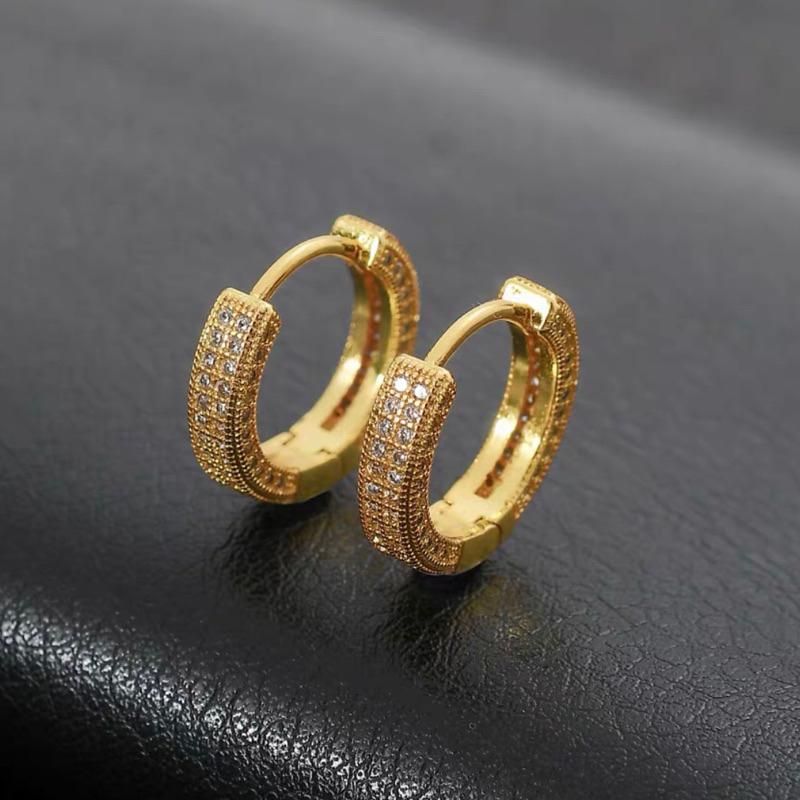 Gold Plated Pave Crystal Hoop Earrings