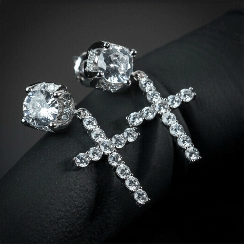 Silver Plated Crystal Cross Drop Earrings