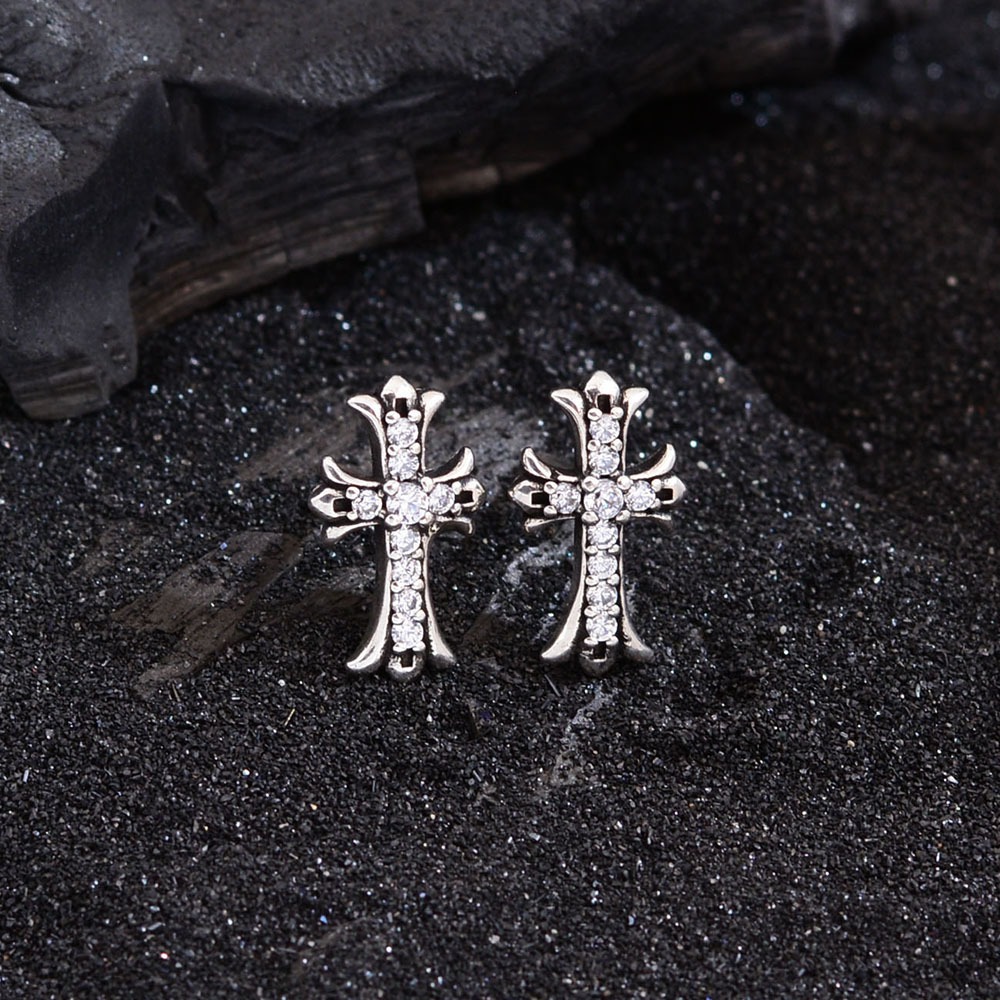 Silver Crystal Cross Stud Earrings