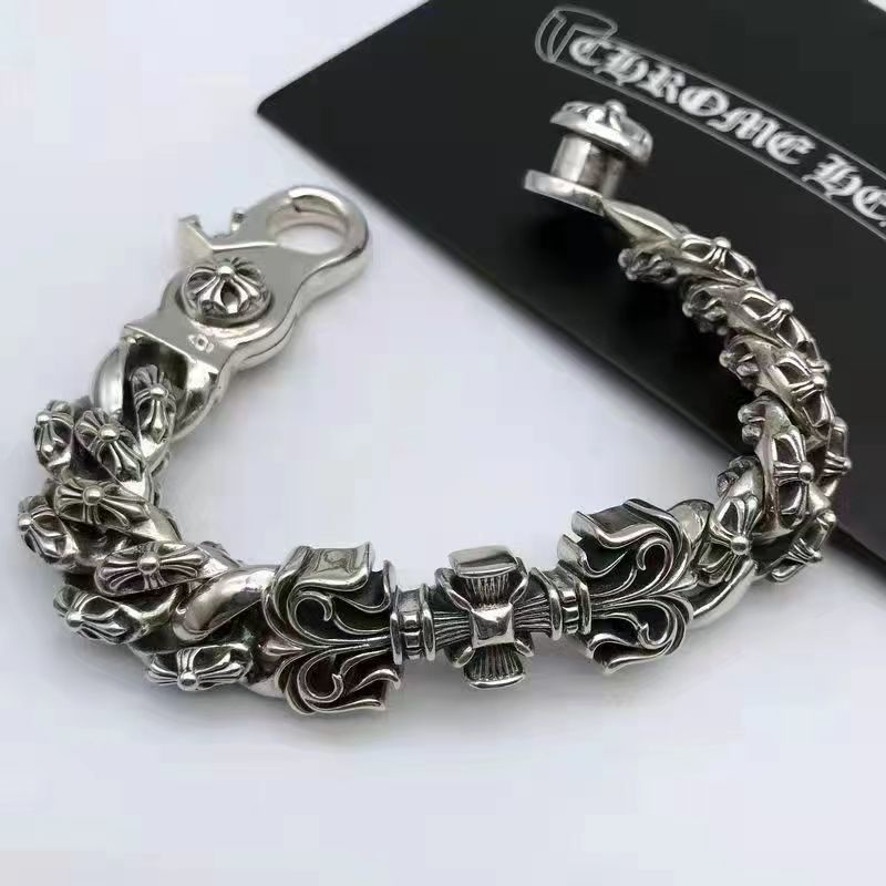Chrome Hearts Sterling Silver Fleur Cross Link Bracelet