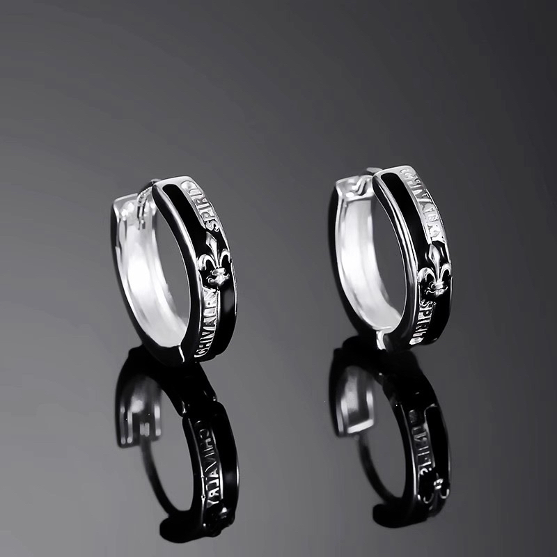 Sterling Silver Gothic Hoop Earrings with Fleur-de-Lis Design