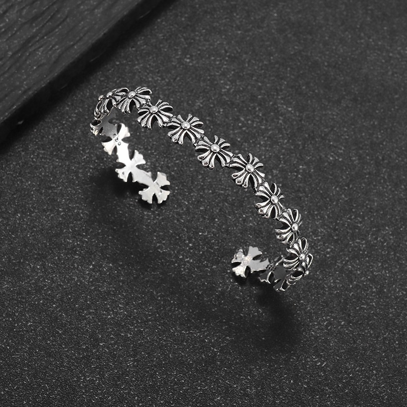 Chrome Hearts Sterling Silver Cross Link Cuff Bracelet