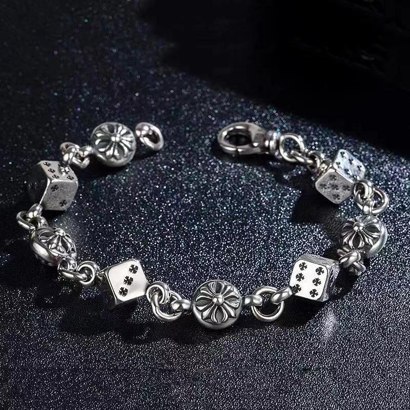 Chrome Hearts Sterling Silver Dice and Cross Bead Bracelet