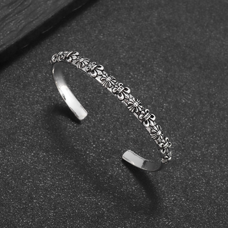 Chrome Hearts Sterling Silver Cross Engraved Bangle