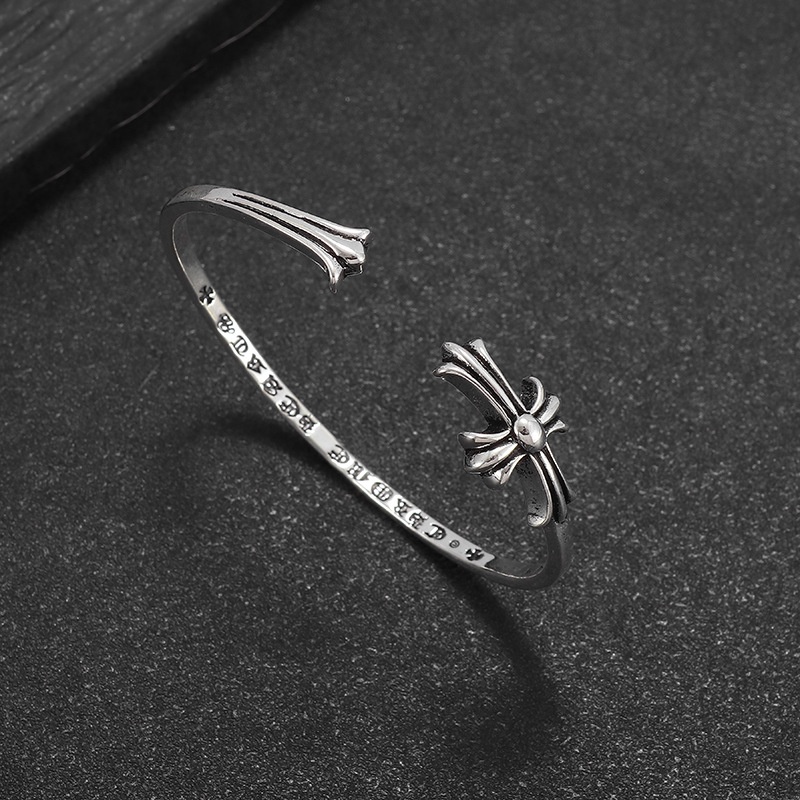 Chrome Hearts Sterling Silver Double Cross Cuff Bracelet