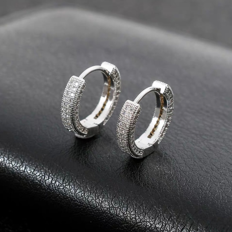 Sterling Silver Pave Crystal Hoop Earrings